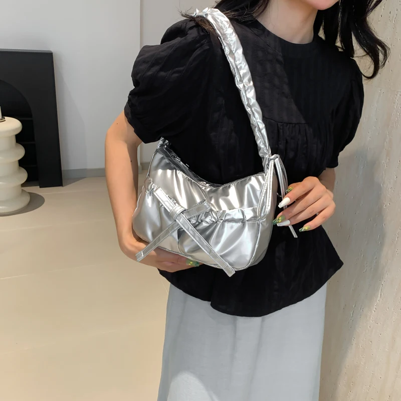 

Women Simple Crossbody Bag with Ruched Drawstring Strap Bow Leisure Satchel Bag Solid Color Cute Sling Bag Ladies Outdoor Bag