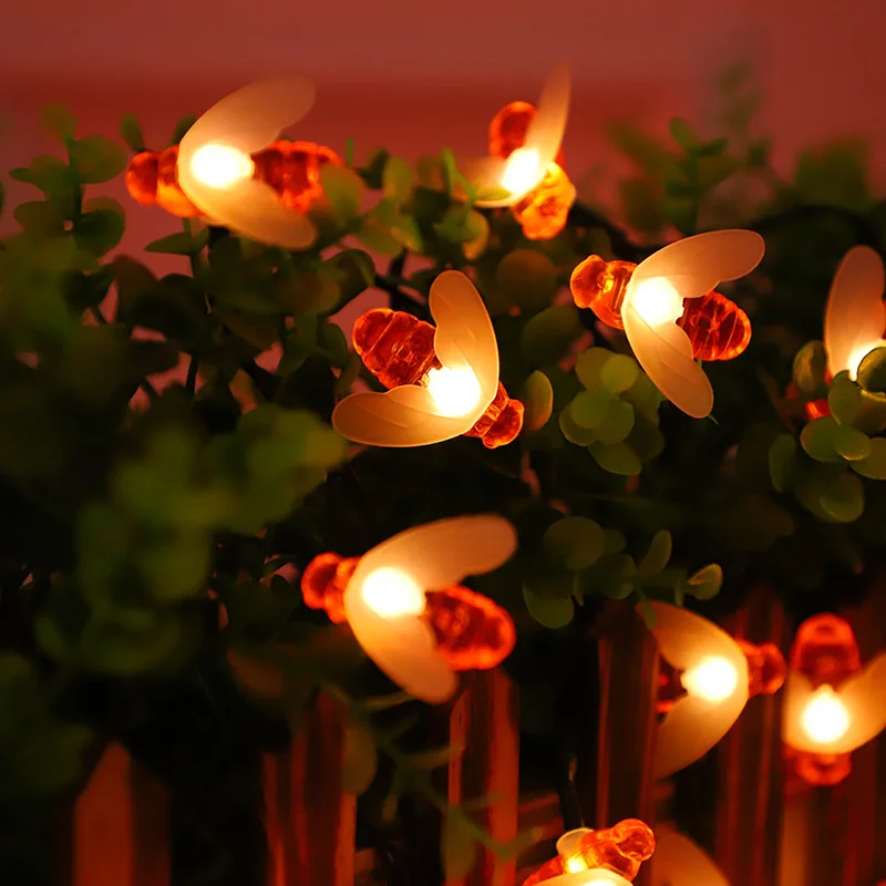 الشمسية نحل العسل LED سلسلة أضواء الصيف الإضاءة حفل زفاف حديقة شرفة شجرة الشارع الديكور المحكمة الداخلية الضوء المحيط