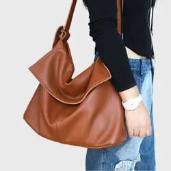 Luxury Genuine Leather Women Bag Large Capacity Female Crossbody Bag Messenger Purse Solid Color Cowhide Designer Handbag Tote