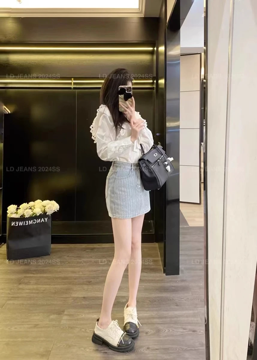 Spring and summer new hot diamond niche denim skirt for women, Japanese casual bag buttocks short skirt with safety pants