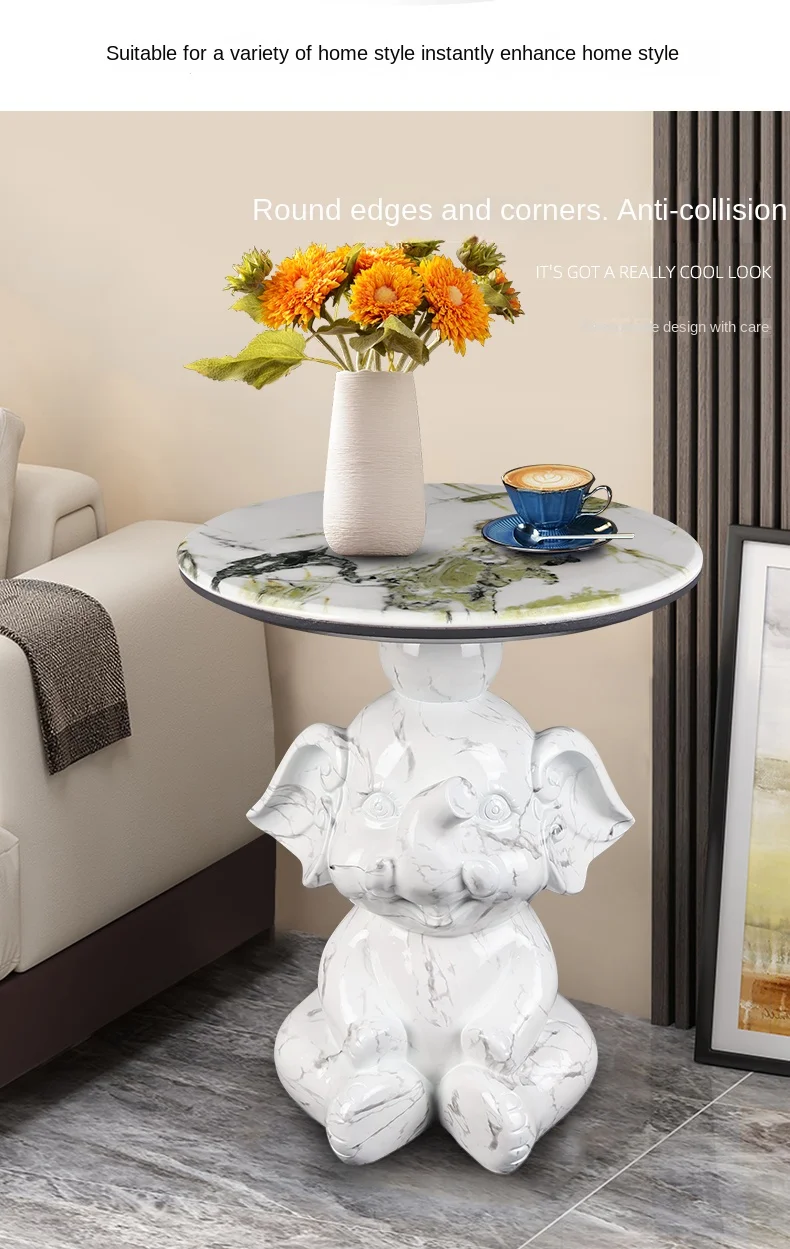 Home Decor Elephant Statue Side Tables Living Room Round Tea Table Bedroom Bedside Table Creative Animal Sculpture Coffee Tables