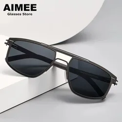 Brand Design Square Polarized Sunglasses Stainless Steel Radiation Protection Sun Glasses Men Women Ultralight Eyeglasses Frames