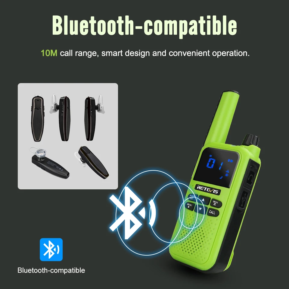 Retevis RA619/RA19 Walkie Talkie PMR/FRS License-Free Bluetooth Wireless Copy Long Range VOX Two-way Radio for Camping Survival