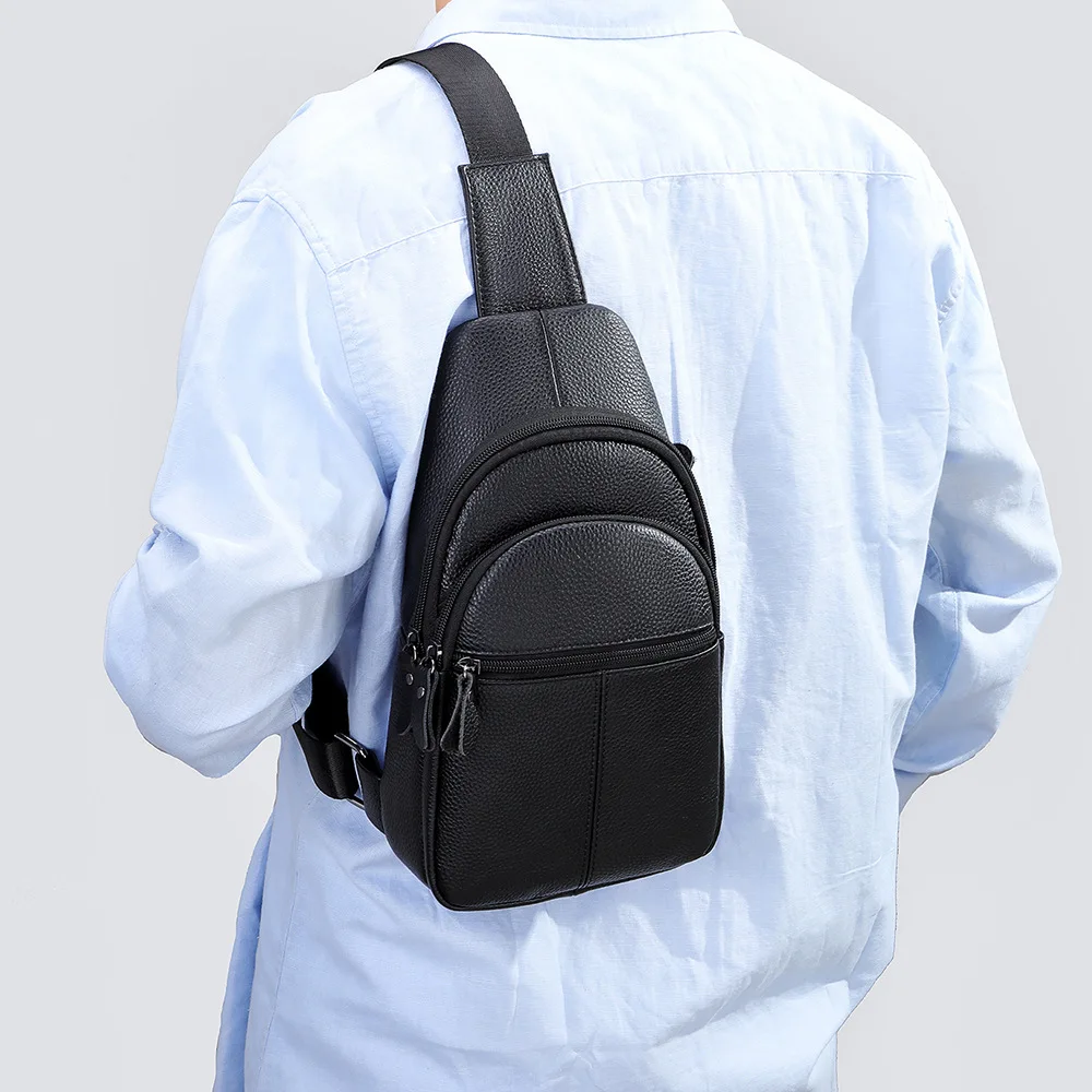 Newsbirds-Bolso de pecho de cuero de vaca suave para hombre, bolsos cruzados, bolsos de cabestrillo, paquetes de pecho de cuero Real para hombre, bolsos deportivos para exteriores