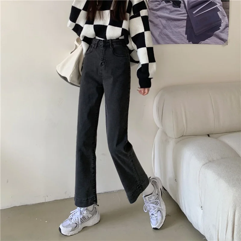 Jeans a gamba dritta a vita alta da donna vestibilità ampia vita alta dimagrante gamba larga alta grasso MM e pantaloni a tubo autunno nuovo arrivo