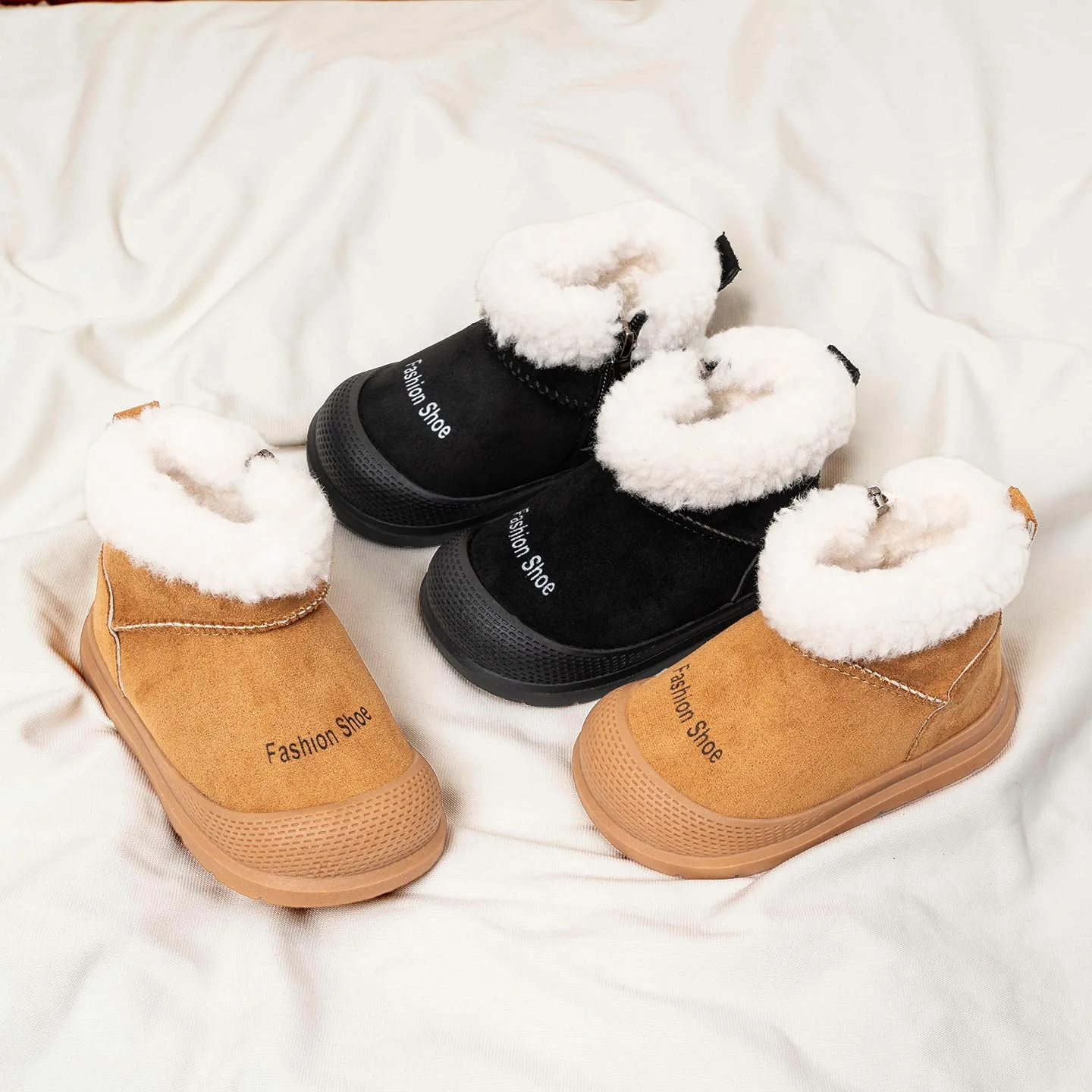 Children Snow Boots Girls Warm Plush Snow Boots Boys Toe Protection Non-slip Soft Sole Infant Boots Size 15-30