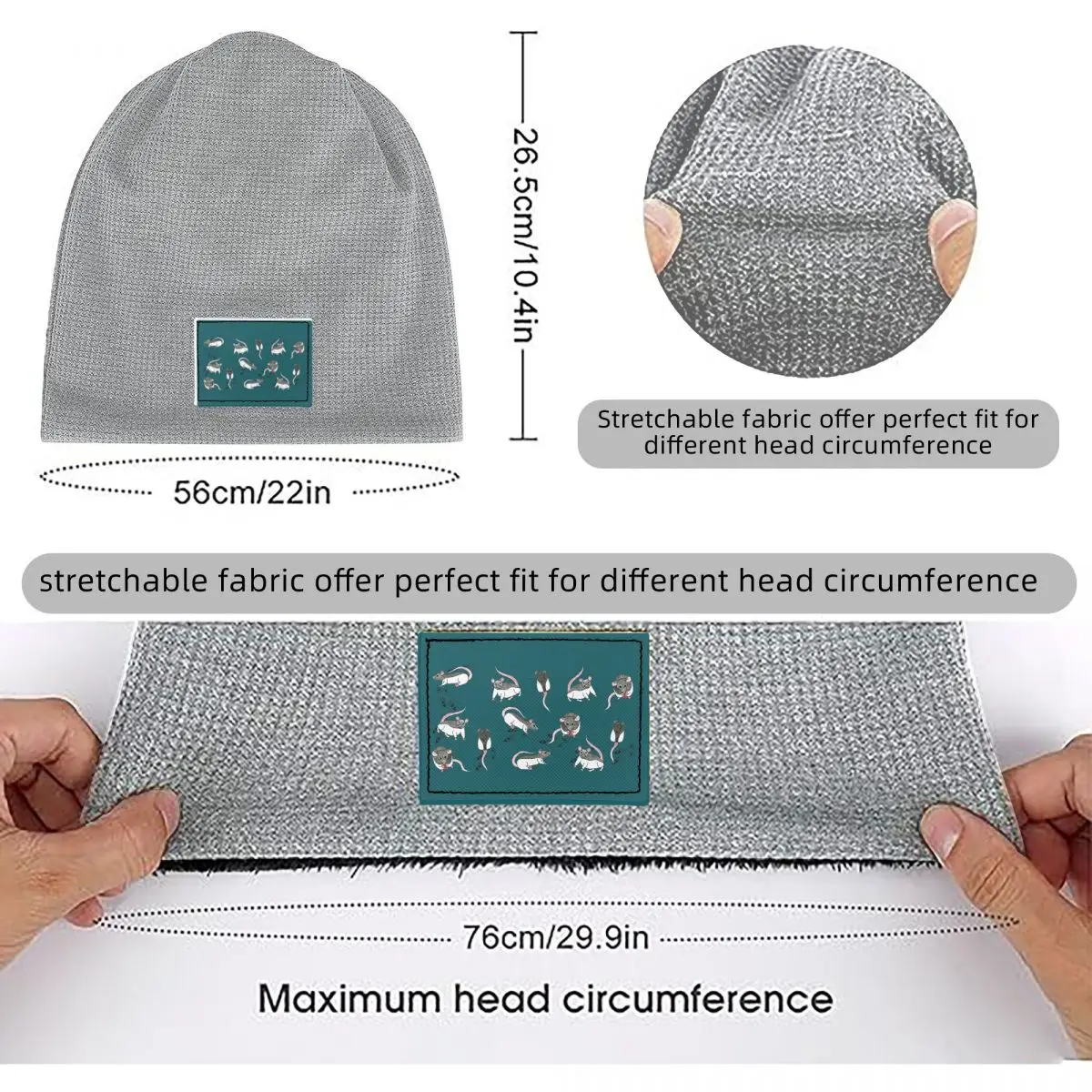 Rats Waffle Knit Fleece Lined Beanie with PU Leather Patch Unisex Warm Winter Soft Cap