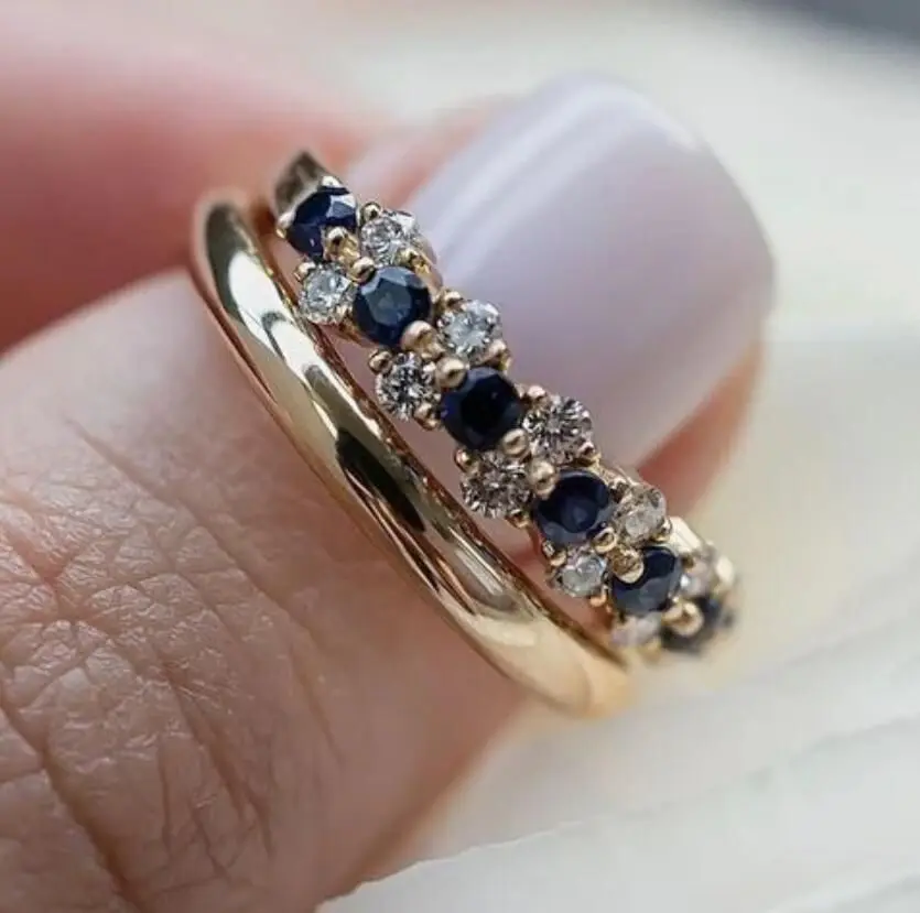 KSRA 2024 New Trend Vintage Gold Color Inlay Blue Color Zircon Exquisite Rings For Women Party Accessories Gifts Custom Jewelry