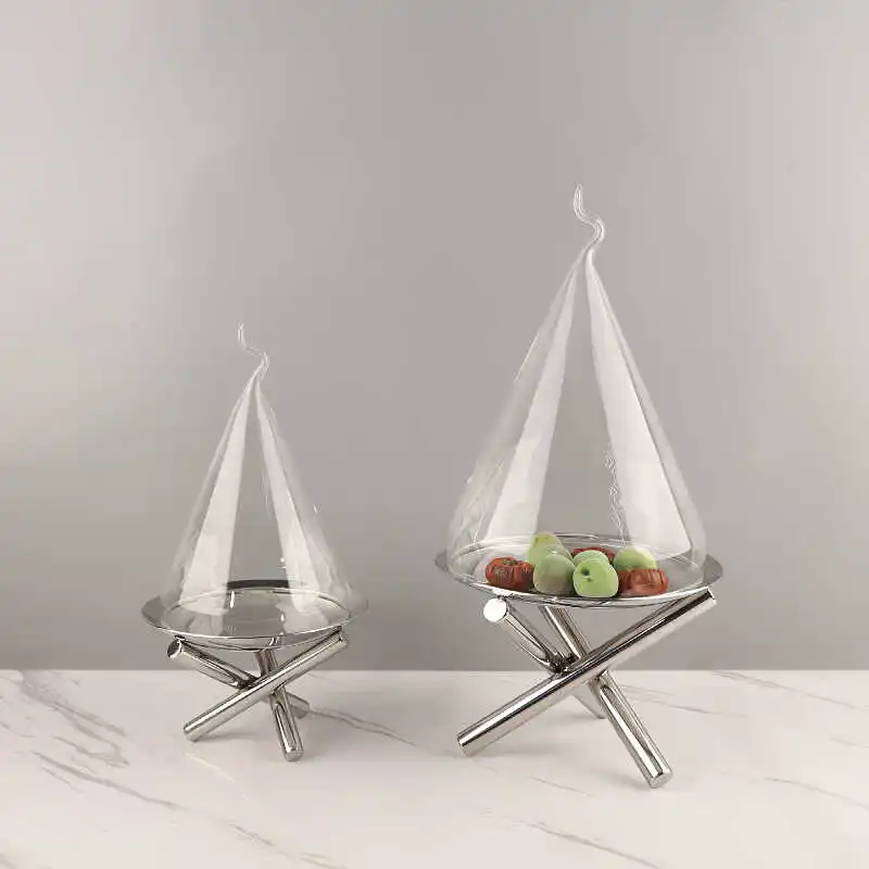 

Simple light luxury metal stainless steel fruit plate ornament model room home dining dim sum cake plate soft decoration jewelry