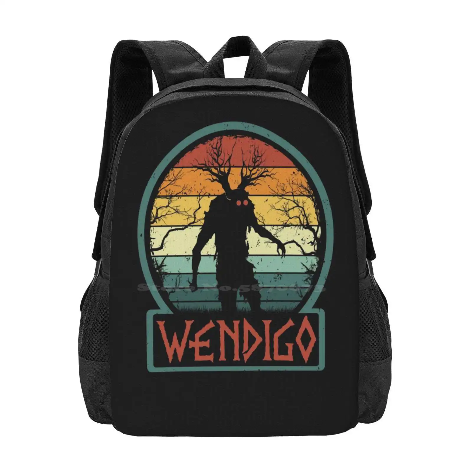 Wendigo - Retro Vintage Algonquian Cryptid Monster Gift Teen College Student Backpack Pattern Design Bags Skinwalker Creature