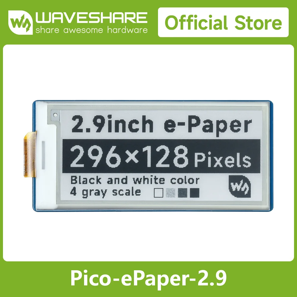 

Waveshare 2.9inch E-Paper E-Ink Display Module for Raspberry Pi Pico, 296*128, Black / White, SPI