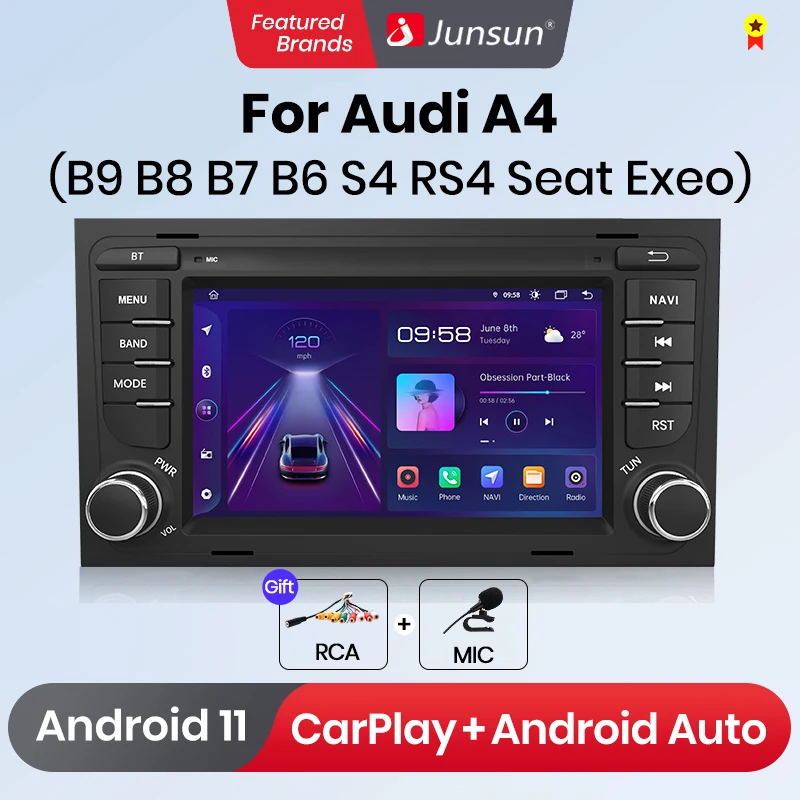 Junsun Wireless CarPlay Android Auto for Audi A4 B9 B8 B7 B6 S4 S4 sat Exeo Car Radio Smart Systems Smart Car Radio