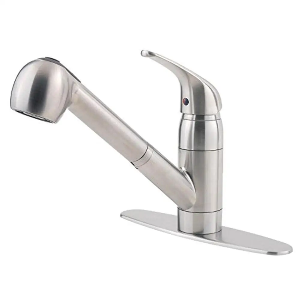 Stainless Steel Pull-Out Kitchen Faucet 360 Swivel Deck Mount 1-Handle Ceramic Disc Valve Technology Water-Efficient Model