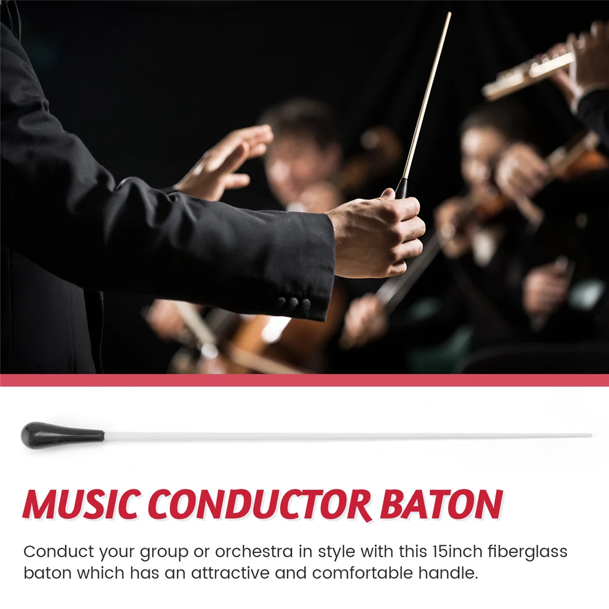 AT77 New Black ABS Handle Musical Music Conductor Baton Gift White 15inch