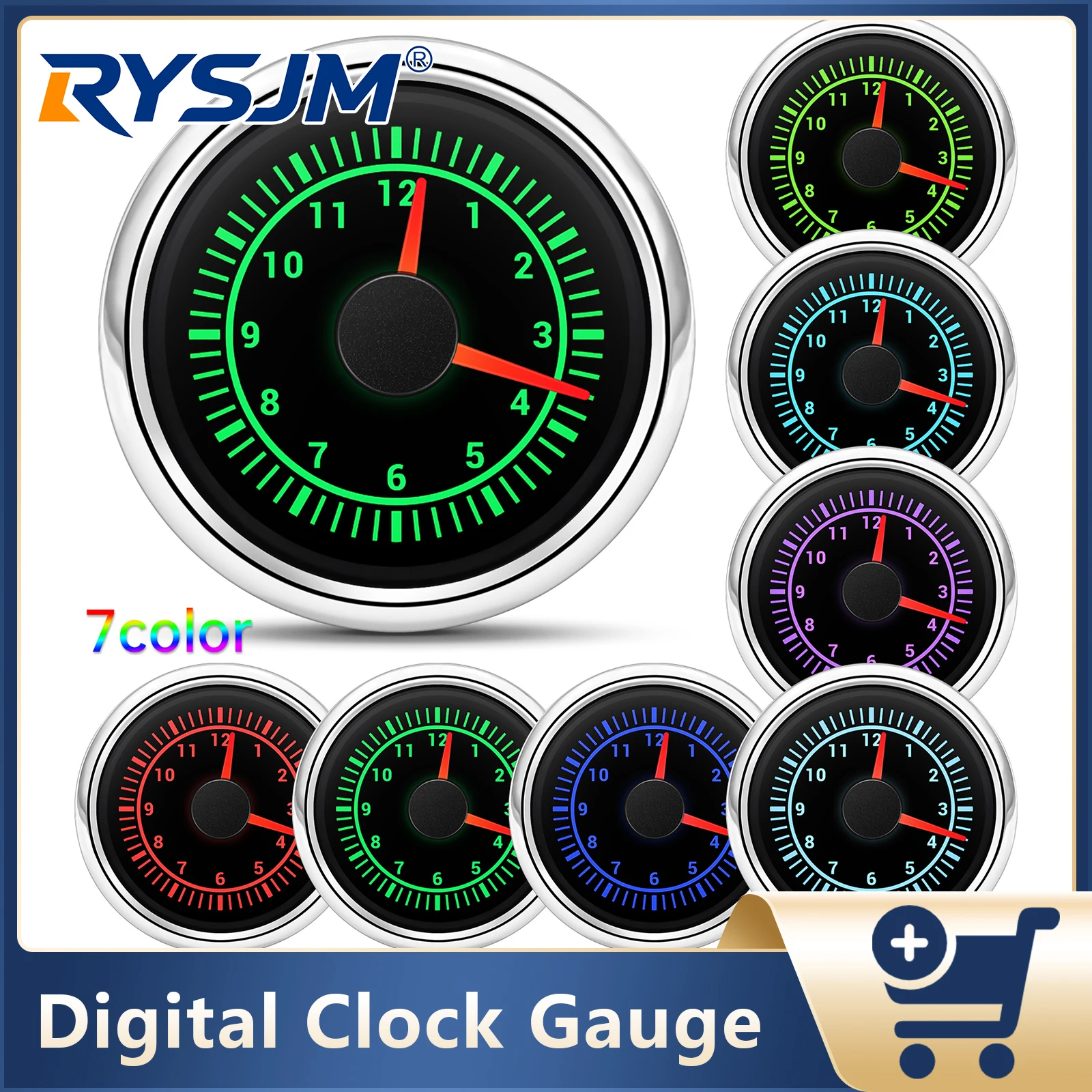 52mm 7 Color Backlight Clock Gauge With 0-12 Hours Meter Waterproof Hourmeter For Car Marine Boat Truck Clock Accessories