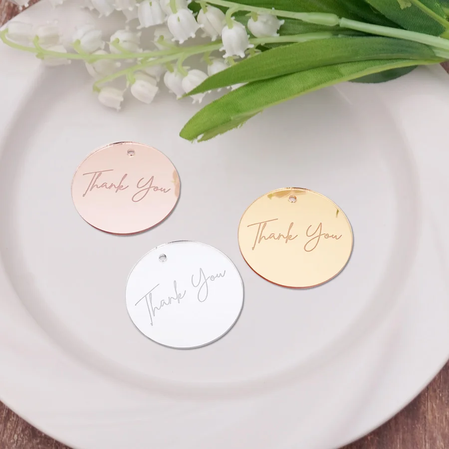 

Round Acrylic Mirror Thank You Tag Wedding Engagement Birthday Party For Guest Gift Home Decor With Hole to Hang