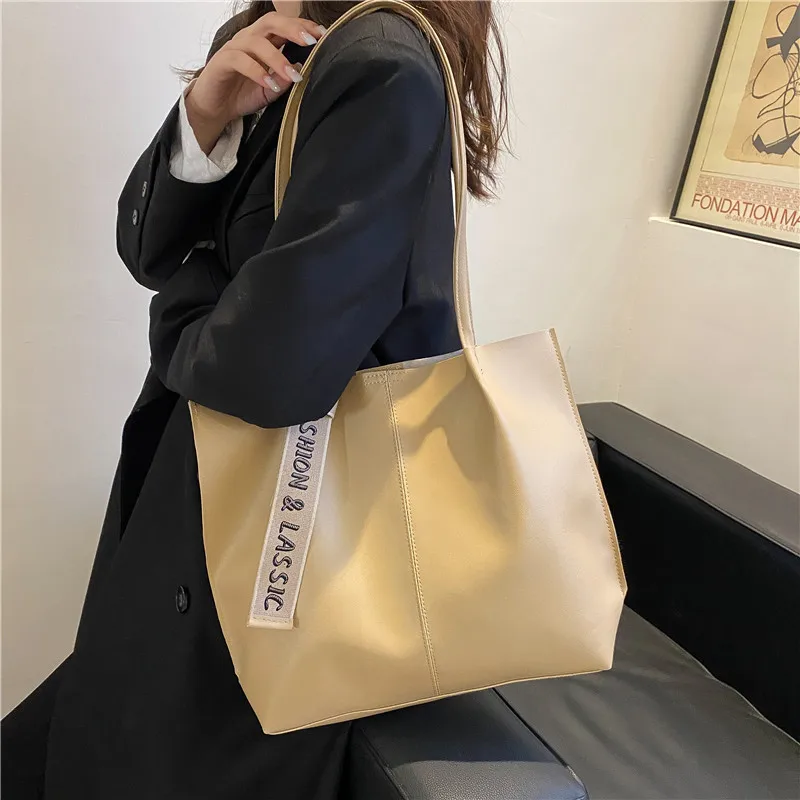 Large Capacity Woman Shoulder Bag Shopper Design Handbag Women\'s Leather Solid Soft Tote Simple Fashion Luxury Brand Female Bag