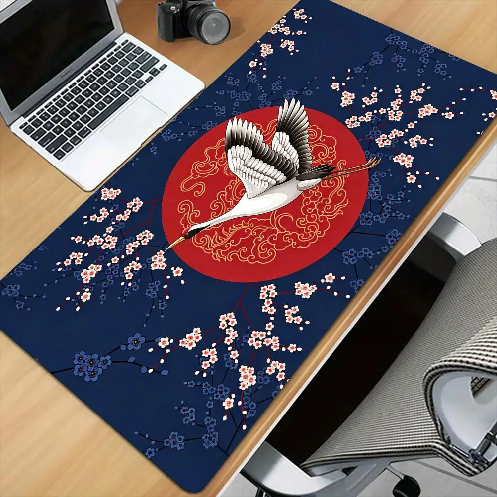 Ukiyo-e Style Red-crowned Crane Mouse Pad Desk Mat Stitched Edge XXL Mousepads Rubber Anti-slip Gamer Keyboard Rug Gaming Mats