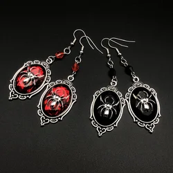 Gothic Dangle Spider Cameo Earrings,Small Spider Earrings,Witches,Gothic Victorian Silver Plated Framed Spider Cameo Earrings