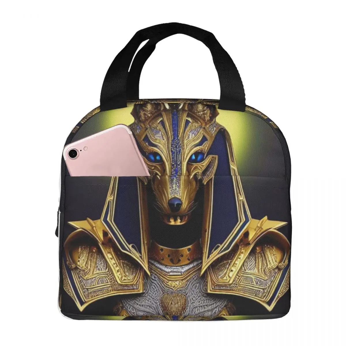 Egyptian God Anubis Art Lunch Bags Insulated Bento Box Lunch Tote Leakproof Picnic Bags Thermal Bag for Woman Children School