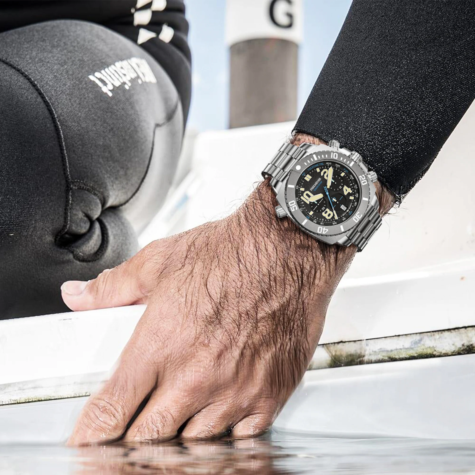 FeelNever Origianl Design Orologi al quarzo per uomo Moda Lusso Data Acciaio inossidabile 316L Vetro zaffiro Orologio da uomo Reloj Hombre