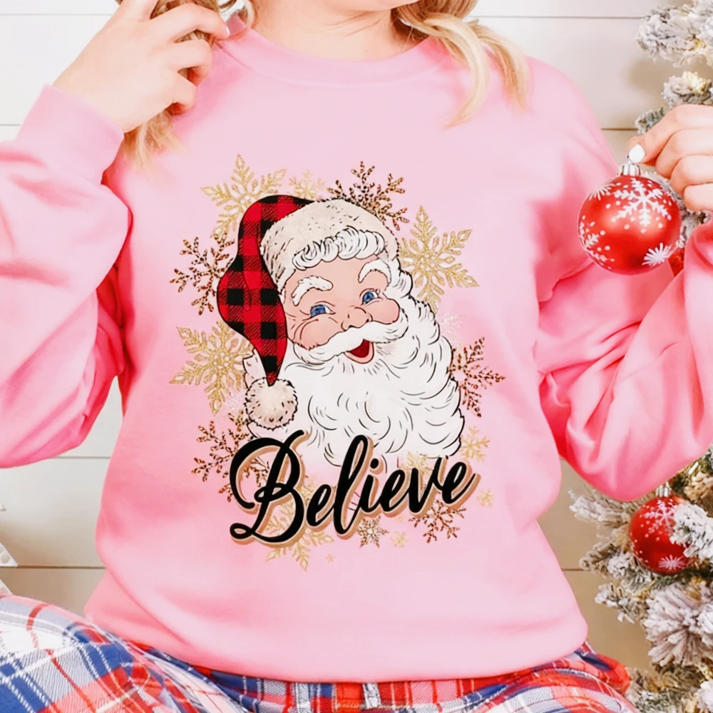Geloof Kerstman Sweatshirt Kerstman Retro Kleding Kerst Mode Casual Unisex Tops Dames Vakantie Sweatshirt Kersttrui