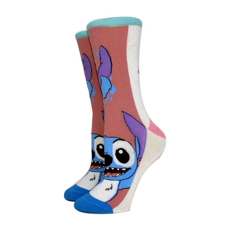 5 Pairs Cartoon Women socks cotton comfortable Stitch Anime socks crew socks Casual happy funny socks Size 35-40