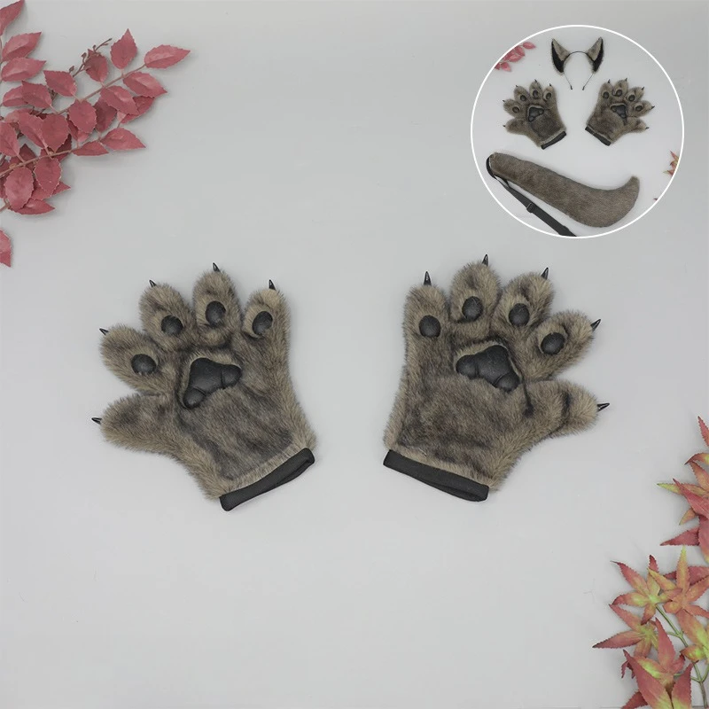 Halloween Prom Wolf Beast Pack Plush Claw Gloves Wolf Ears Wolf Tail Three-piece Set Cosplay Props cosplay accessories