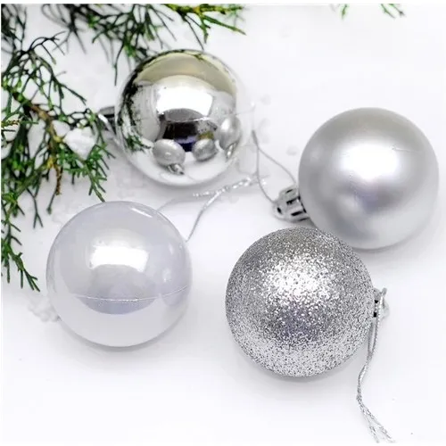 Cakes Party Christmas Patterned Cici Ball Ornaments Silver 8 cm 6 Pieces