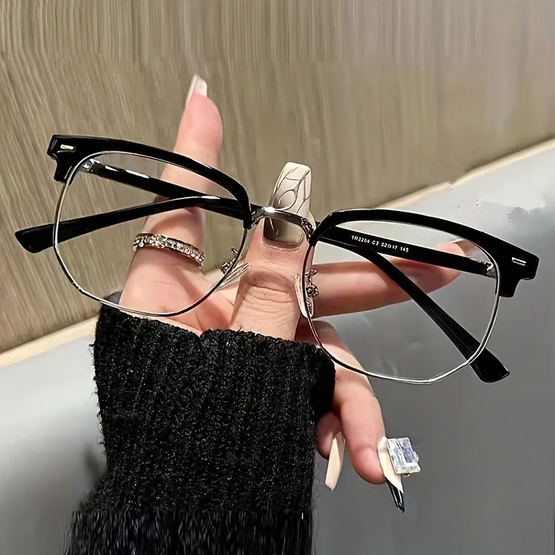 Ultraleichte Brillengestelle mit halbem Rahmen für Herren und Damen, Anti-Blaulicht-Flachbrille für Computer, Mobiltelefone