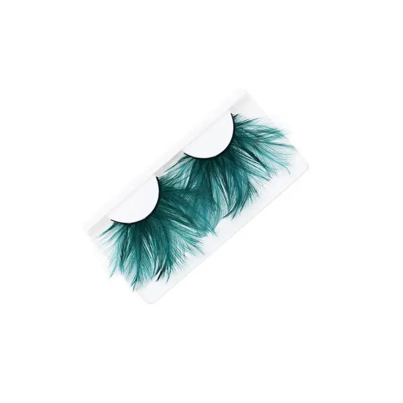 1 Pairs Dark Green Feather 3D Thick Winged Natural Long False Eyelashes Exaggeration Stage False Eye Lashes Makeup Tool YM117