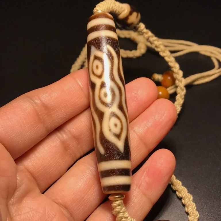 Ancient Tibetan DZI Beads Old Agate 9 Eye Totem Amulet Collarbone Necklace #1201