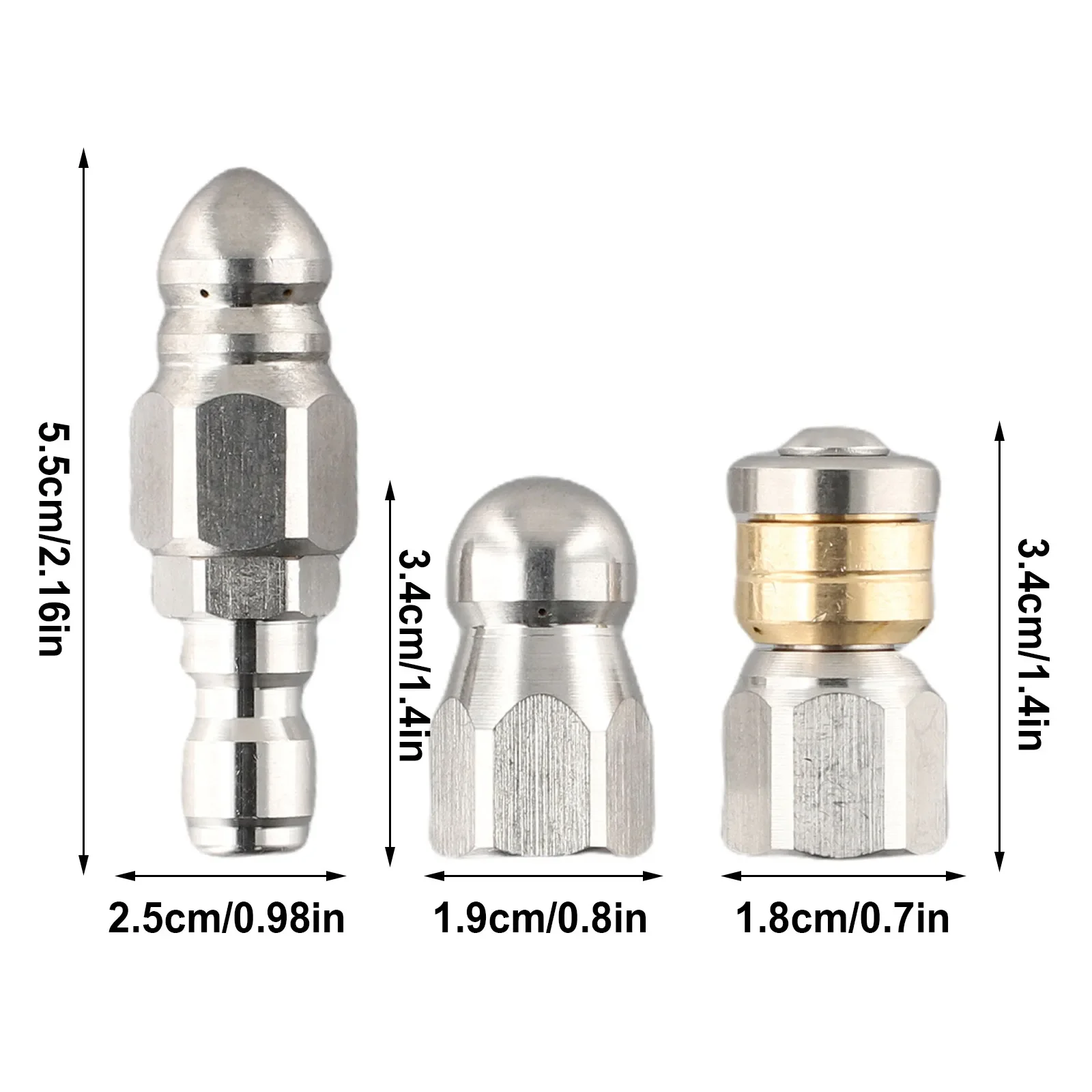3PCS Sewer Jetter Rotary Nozzle 1/4 In Pressure Washer Hose Quick Connect Sewer Jetter Nozzles Cleaning Pipe Drain Garden Tool