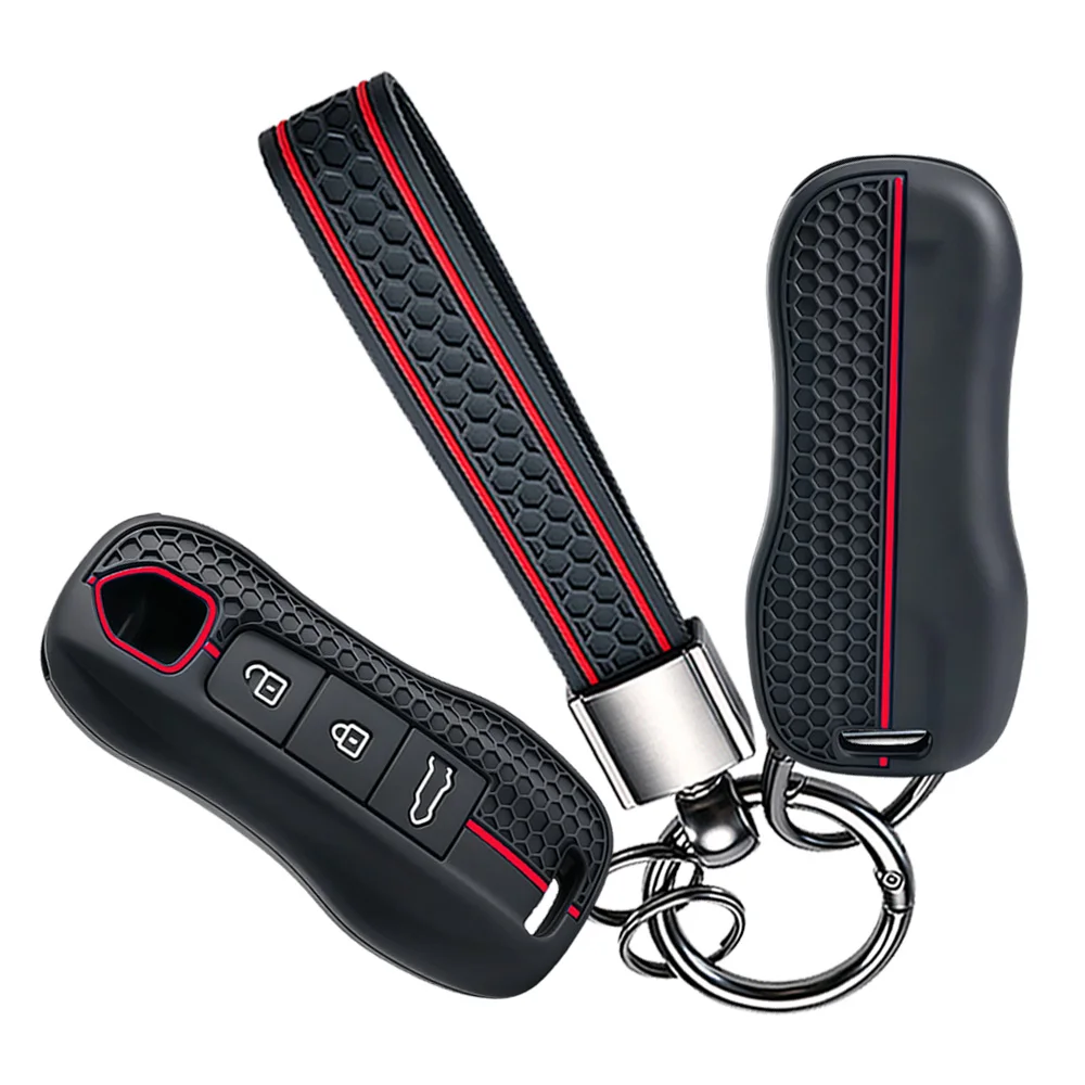 Keychain Holder For Porsche Macan Cayman Spyder 718 Boxster 718 Panamera Spyder Carrera Key Case Fob Covers Set