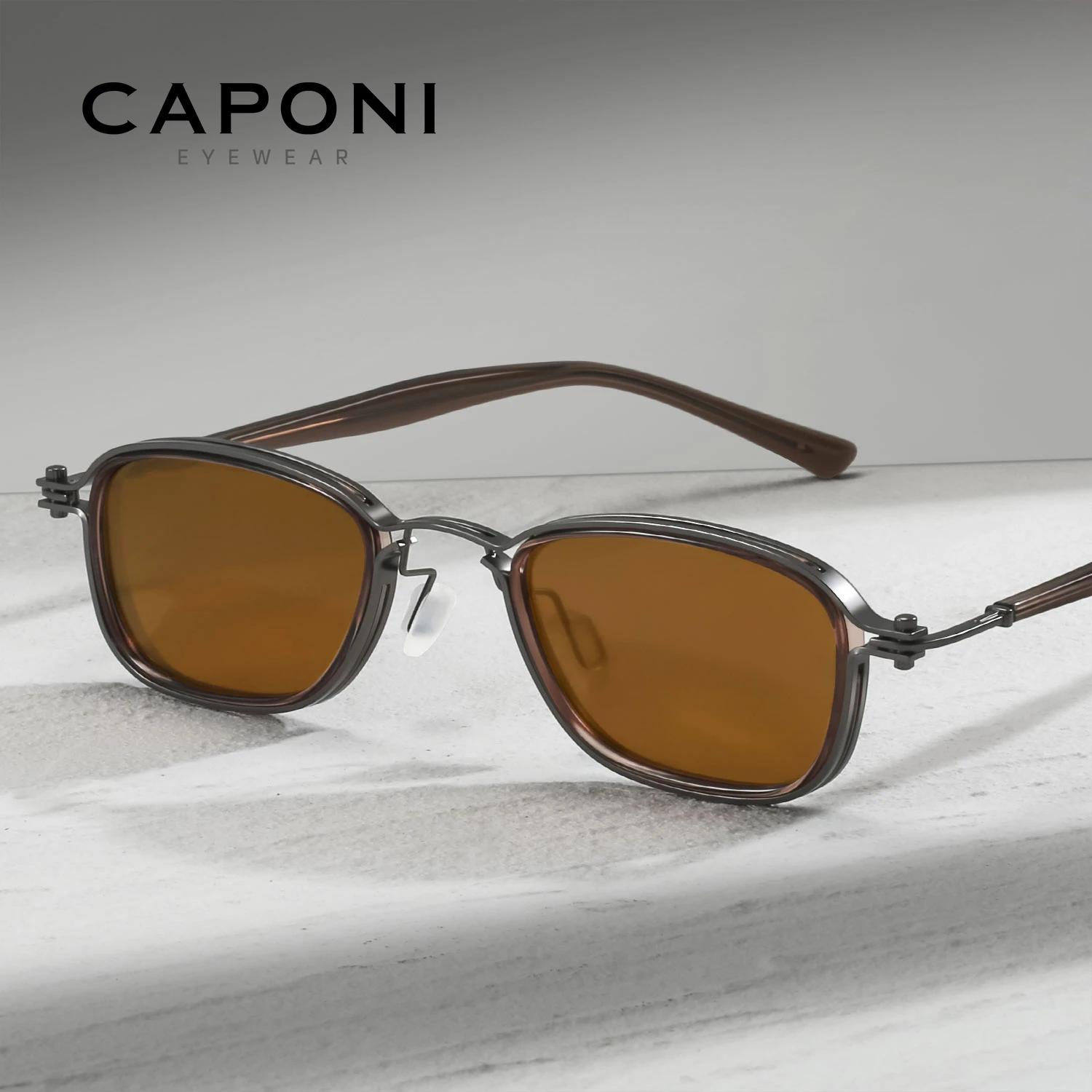 CAPONI Classic Sunglass For Men Vintage Acetate Outdoor Driver Brown Sun Glasses Anti Glare UV400 Protection Eyewear CP35005