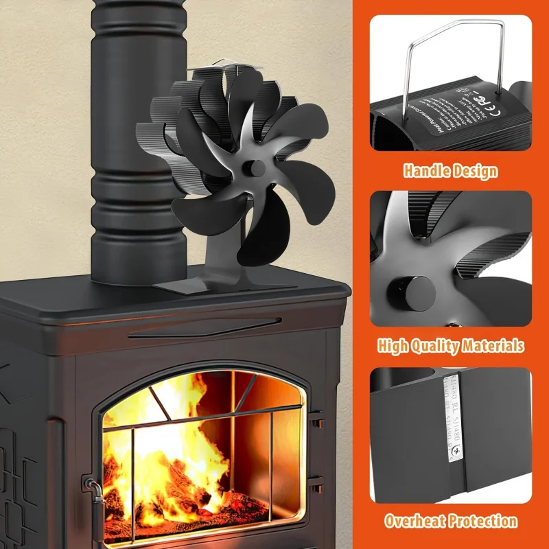 Fireplace Fan, Wood Burning Stove F ireplace Fan, Thermal Drive, Wooden Stove Accessories, Quiet Running Circulating Warm Air