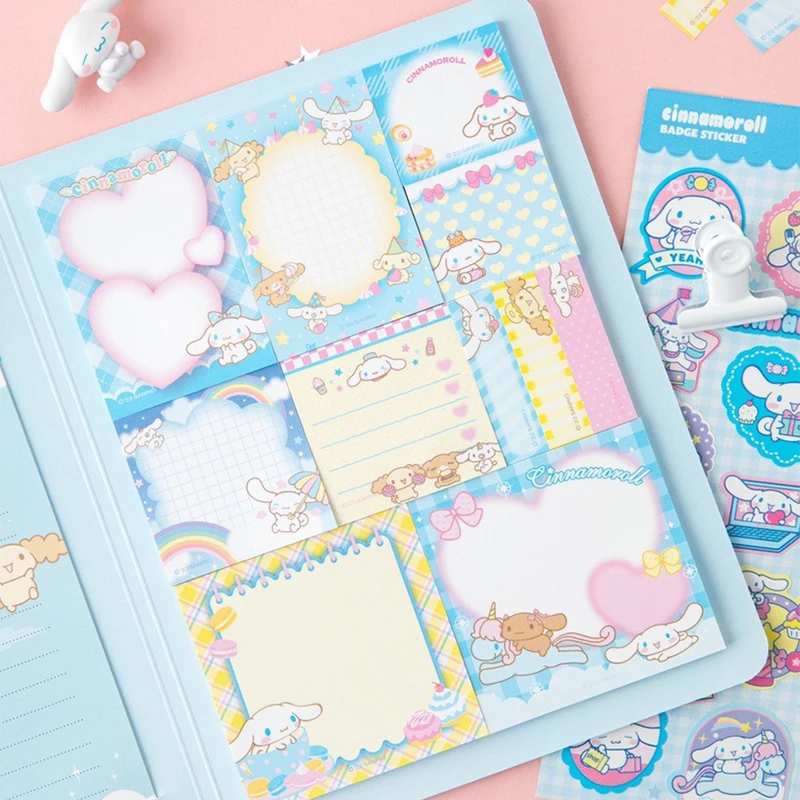 Sanrios Hello Kitty Tearable Sticky Notes Posted-It Cinnamoroll Handbook Melody Memo Pad Set Diy Diary Decor Stickers Stationery