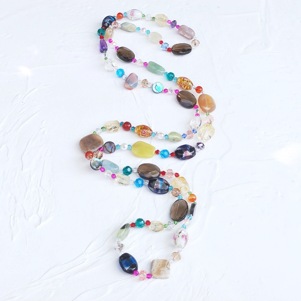 Lii Ji Real Mixed Stone Smoky Quartz Amethyst Agate Glaze Crystal Necklace 116cm Stock Sale Women Jewelry Gift