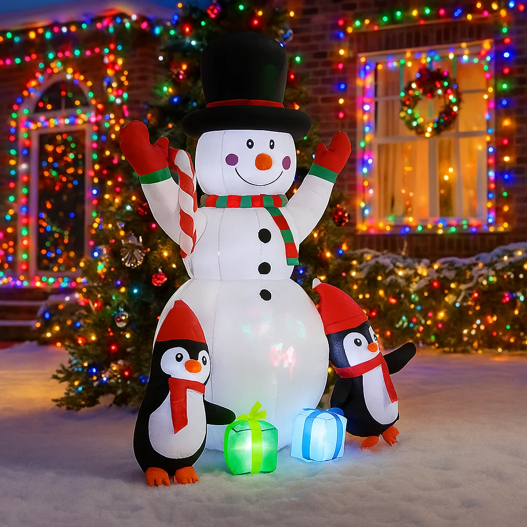 1.8 متر/5.9FT نفخ ثلج البطريق علب الهدايا أضواء LED ديكورات المنزل اللعب ساحة عيد الميلاد تزيين في العطلة لوازم في الهواء الطلق