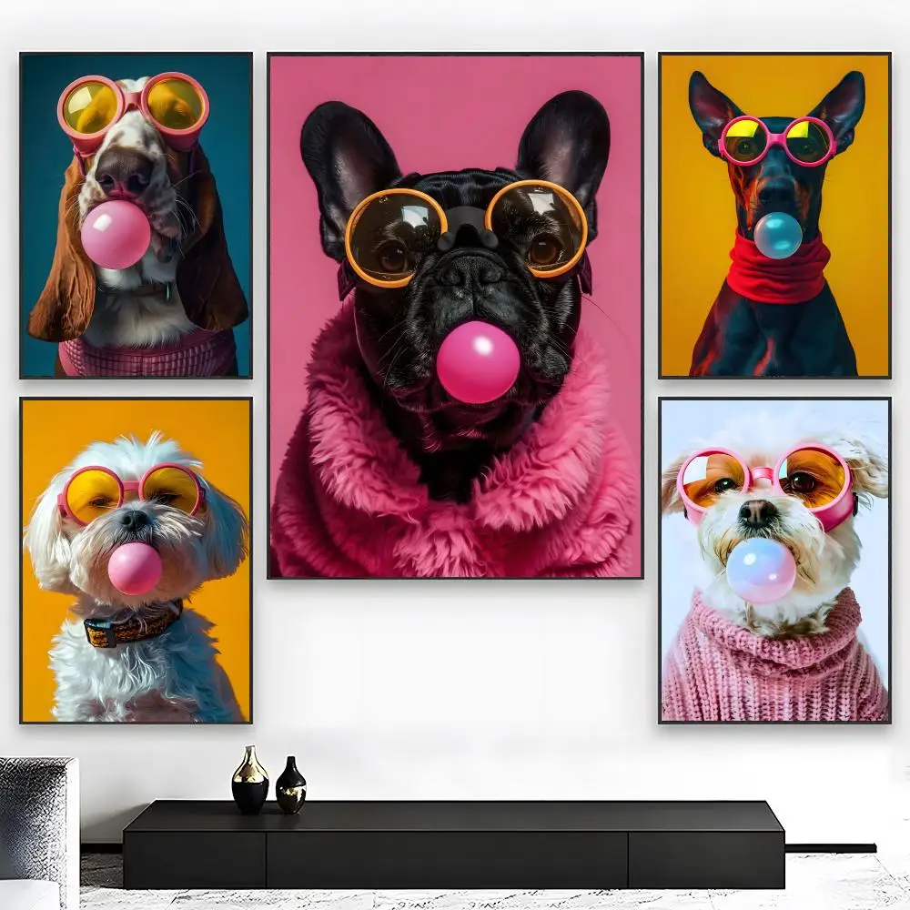 ANIME C-Cute dog with sunglasses Poster Wall art print art suitable for living room bedroom bar parlor home decor gift