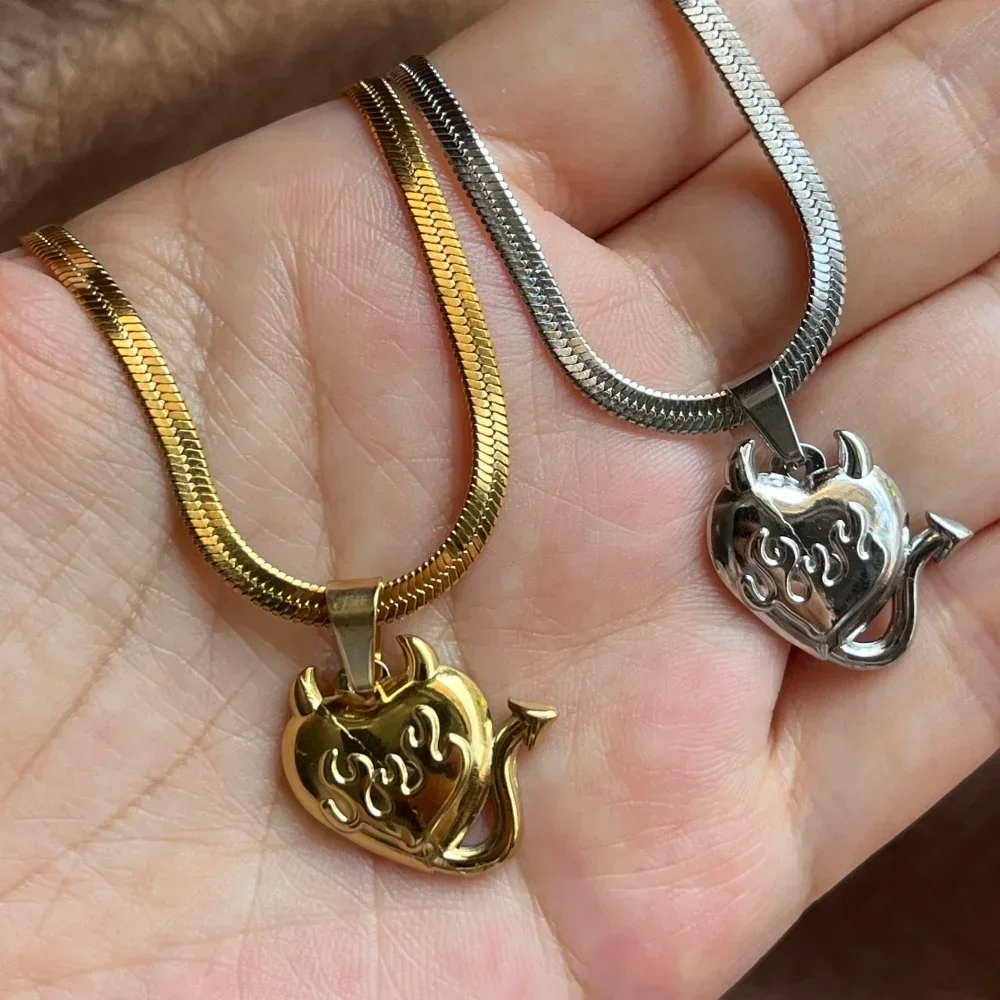 316L Stainless Steel Devil Evil Pendant Necklace for Women Blade Chain Koakuma Regalo De Joyas Para Mujeres 2024