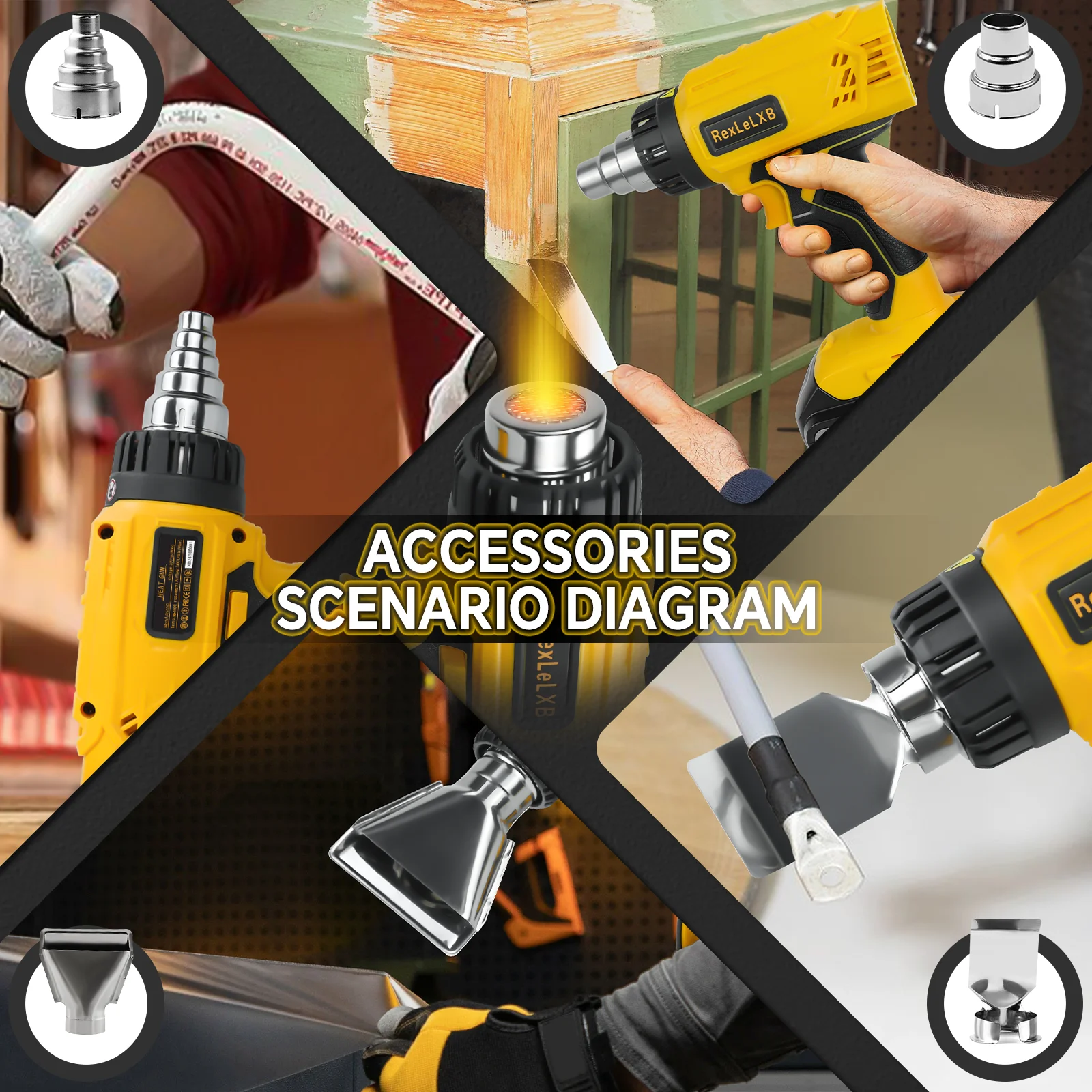 مسدس حراري لاسلكي 400 وات لبطارية ديوالت 20 فولت 50 ℃ -550 ℃   مسدس هواء ساخن للتحكم في درجة الحرارة المتغيرة والتدفئة السريعة (بدون بطارية)