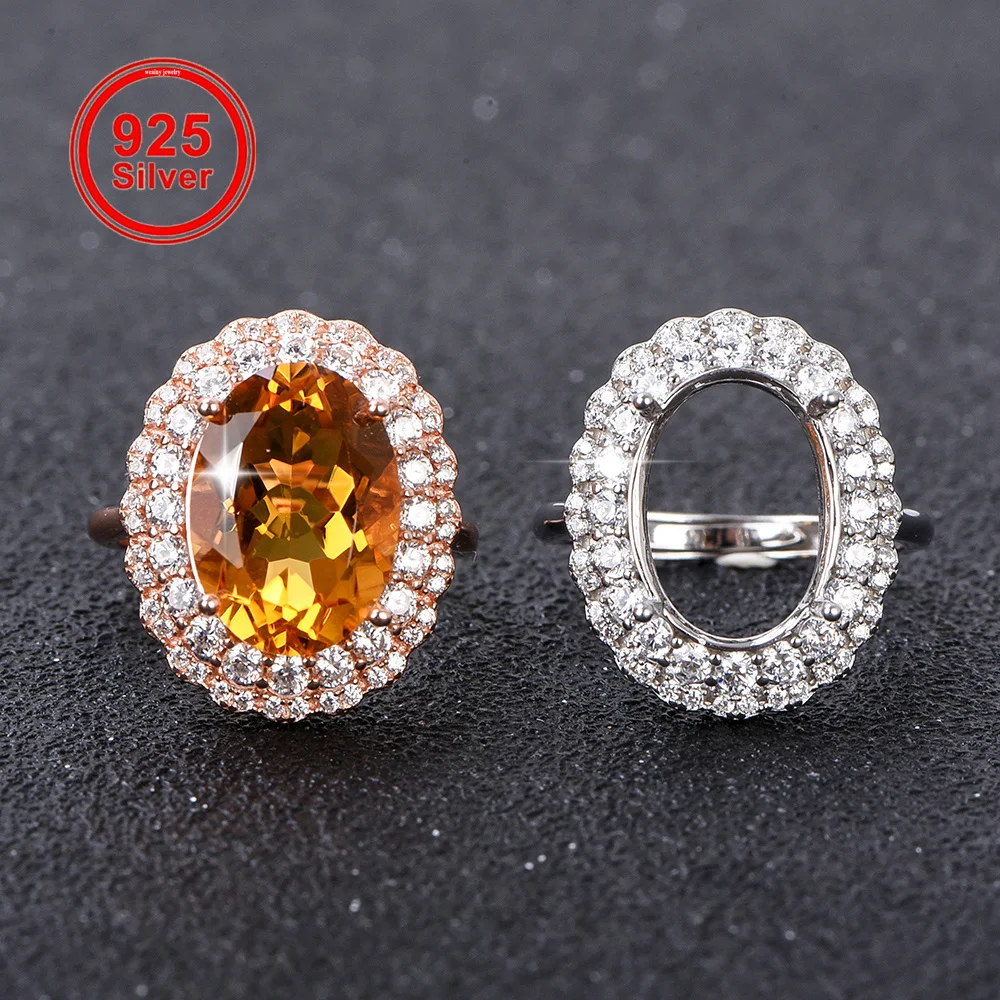 S925 Silver Ring Setting for 10x14mm Oval Stone, Luxury Elegant DIY Ring Base, Adjustable Blank Mount for Jewelry Making