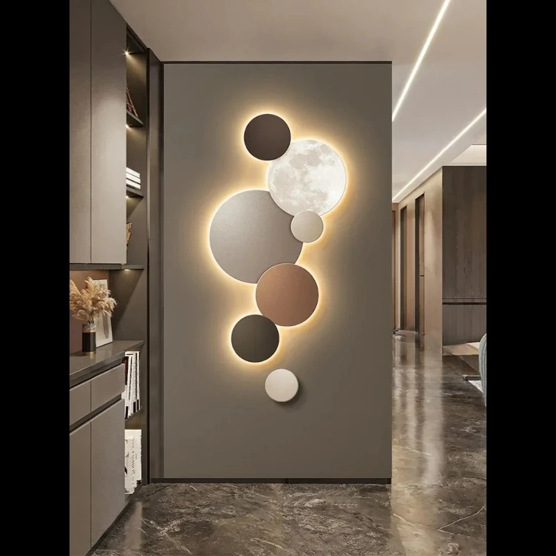 Modern porch decoration painting Wall lamp LED luminous light Corridor corridor hanging painting High grade wall painting Moon
