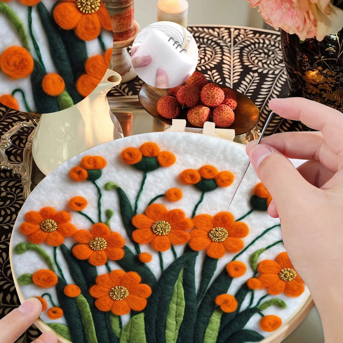 

SDOYUNO Wool Felt Package Beginners Painting flowers Diy Craft Kit Creative Leisure Felt Sewing Stitch Wool For Knitting Diy Set