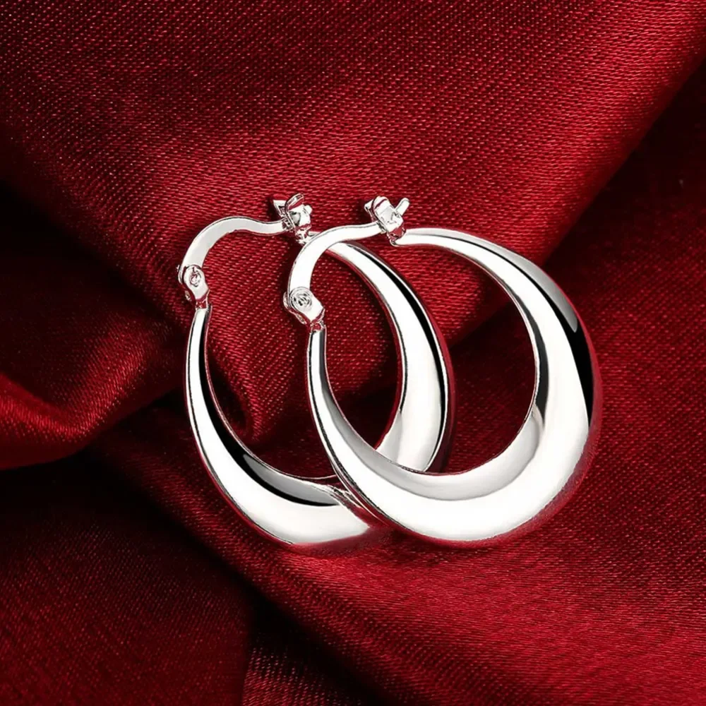 Europe Fashion Jewelry 925 Sterling Silver Moon Circle Hoop U Shape Earrings for Women Christmas Valentine's Day Gift Wholesale