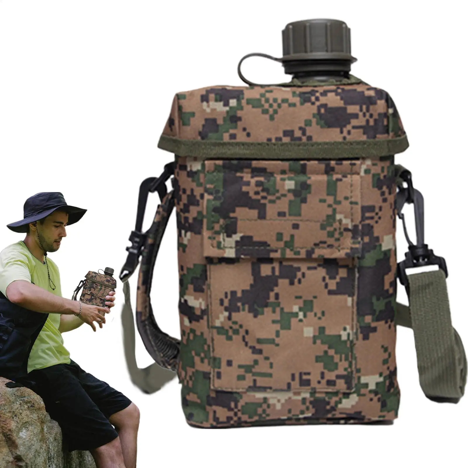 

Sports Bottle 2L Survival Outdoor Kettle Portable Wide Mouth Sports Bottle With Shoulder Strap For Outdoor Activities Camping