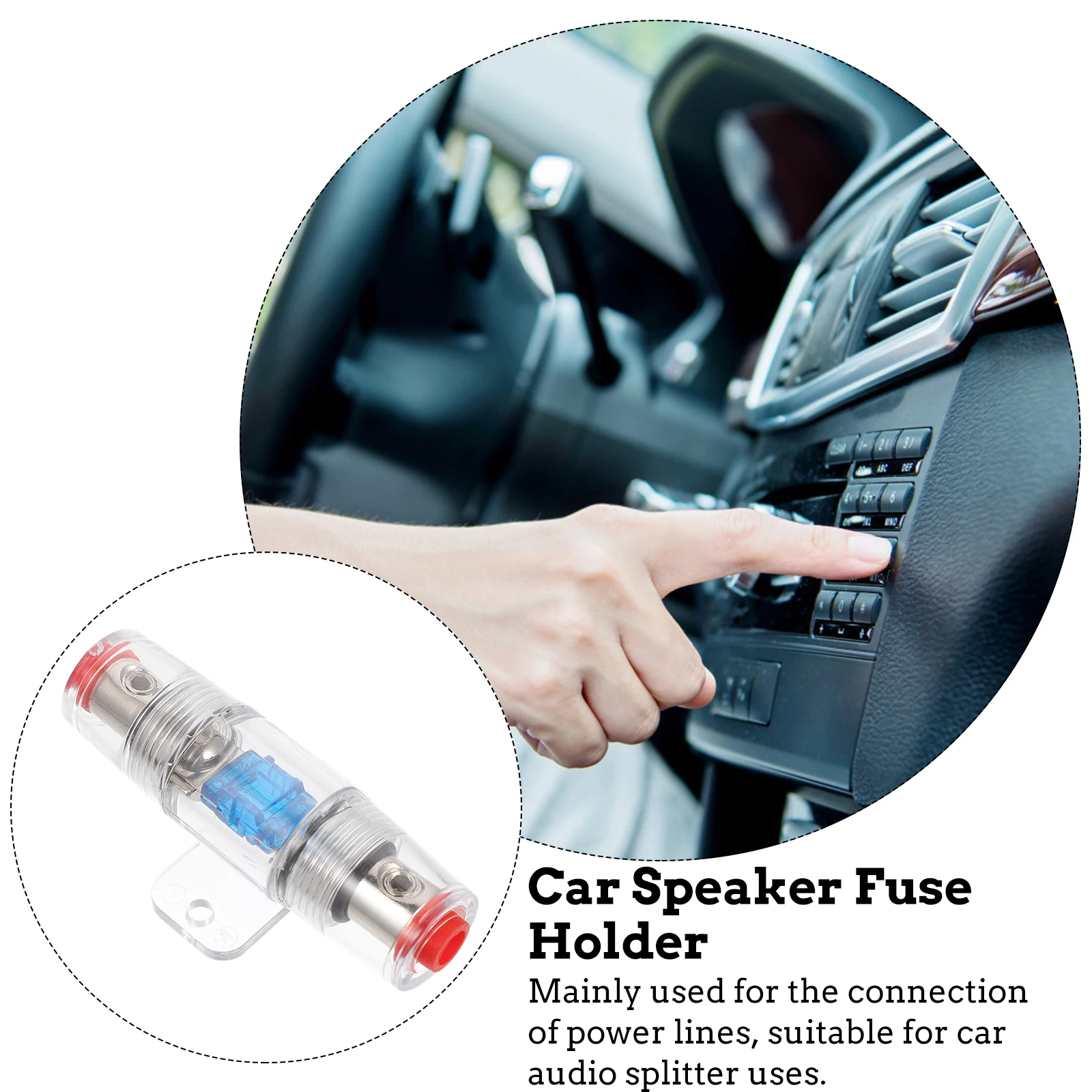 

Car Speaker Fuse Holder Polycarbonate Zinc Alloy Nickel Plated High Temp Resistant Shell Power Cord Base Subwoofer Audio System