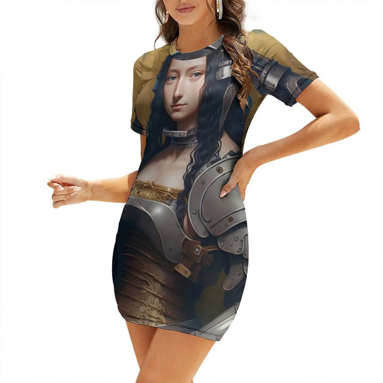 Mona Lisa Anime Style Wearing Armor Short Sleeved Dress Clothing womens dress dress summer 2025 women