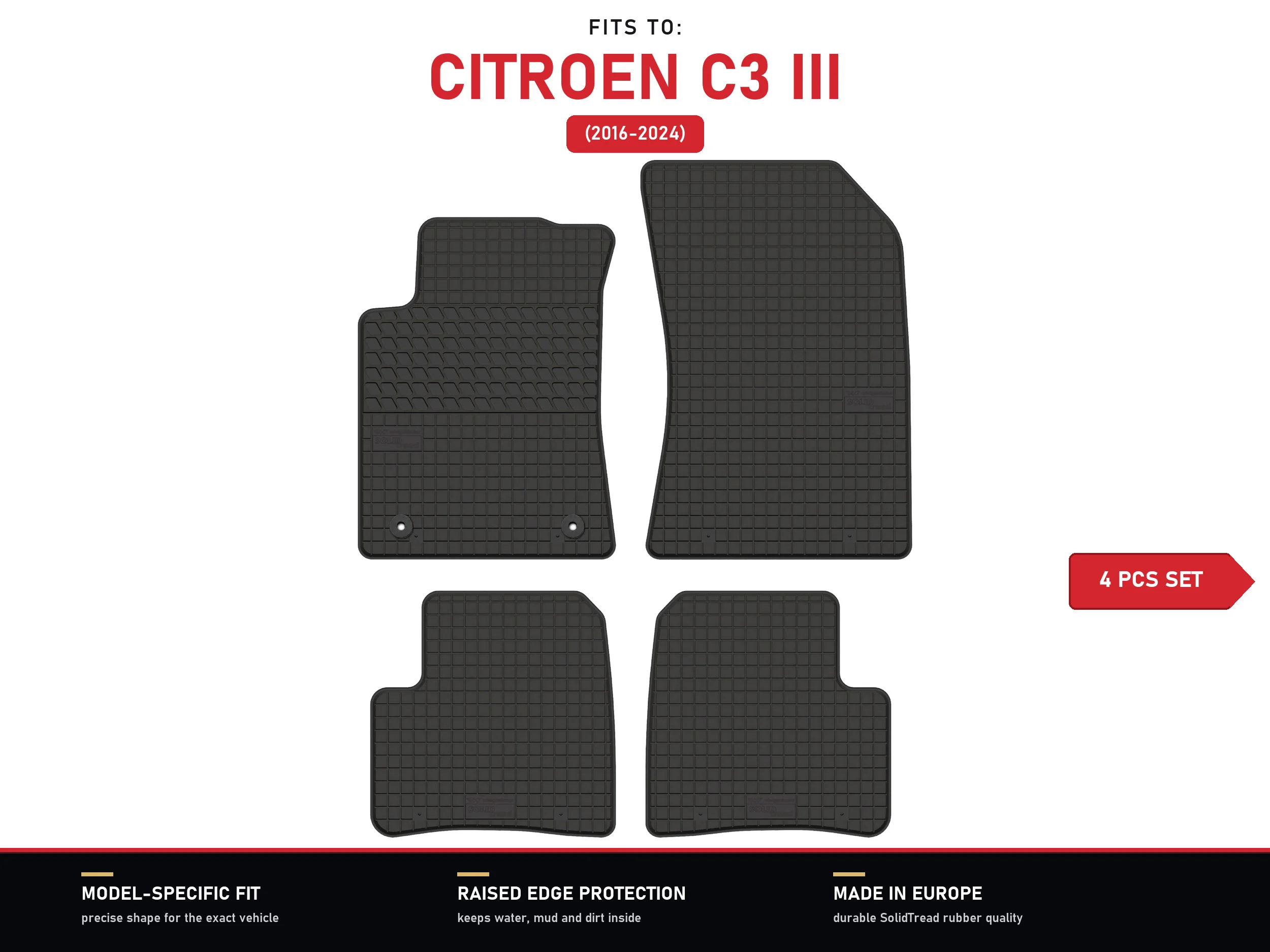 Rubberen matten voor: Citroen C3 III 2016-2024 4 stuks